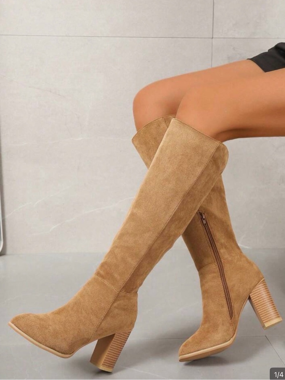 Tall Suede Knee-High Boots in Camel